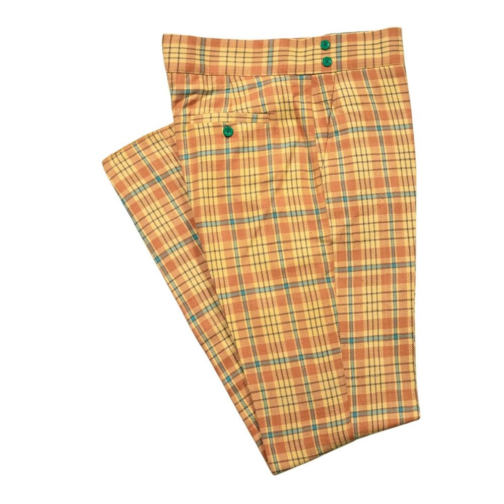 Mens 36 Gurkha Pants Rust Orange Plaid Flat Front Slim Fit Cotton Trousers NWT